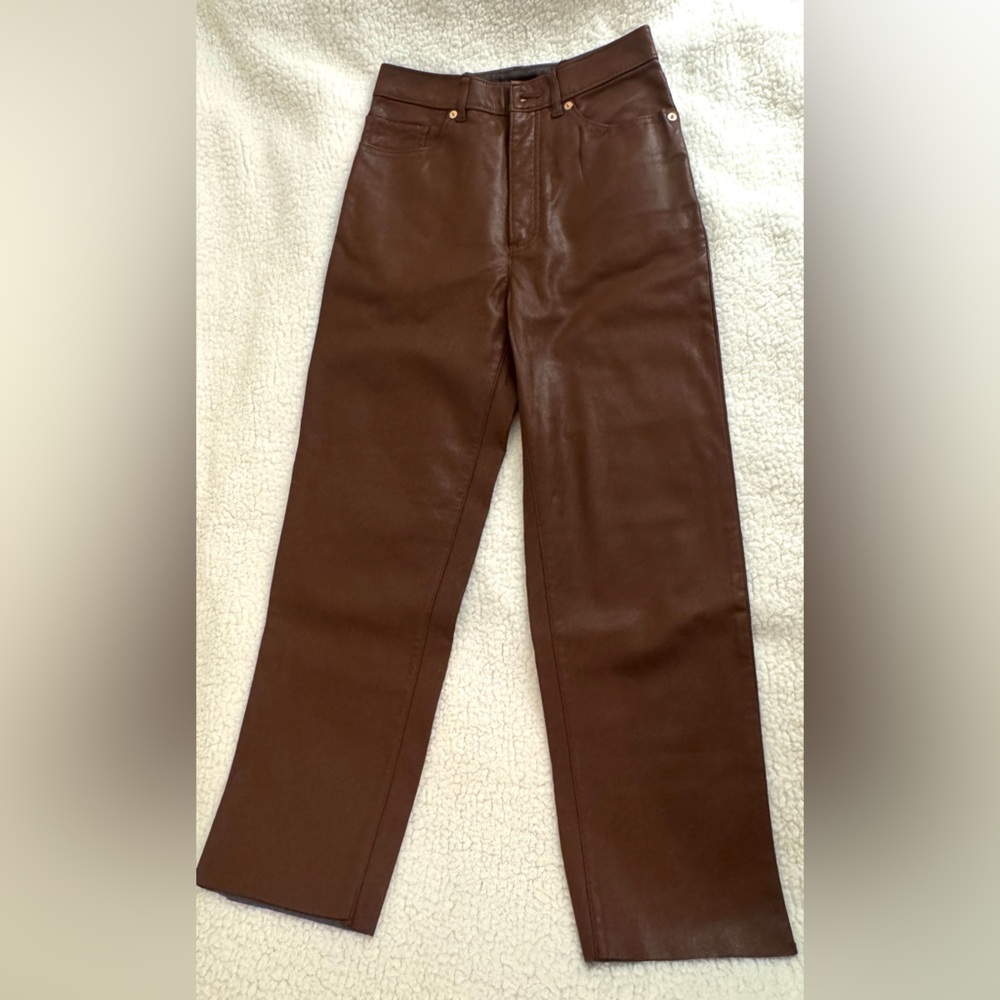 Gorgeous Express Super High Rise Straight Leg Pants With Leather Finish
